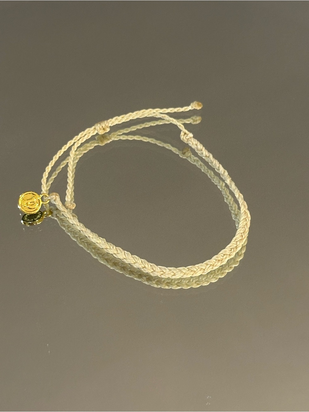 Pura Vida Cream Braided Cord Bracelet with Gold Disc Charm